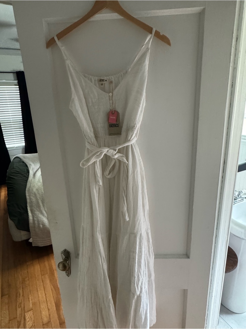 Fat Face White Linen Tie-Waist Maxi Dress